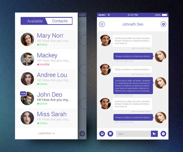 Flat-Chat-App-UI-iOS7-Free-PSD